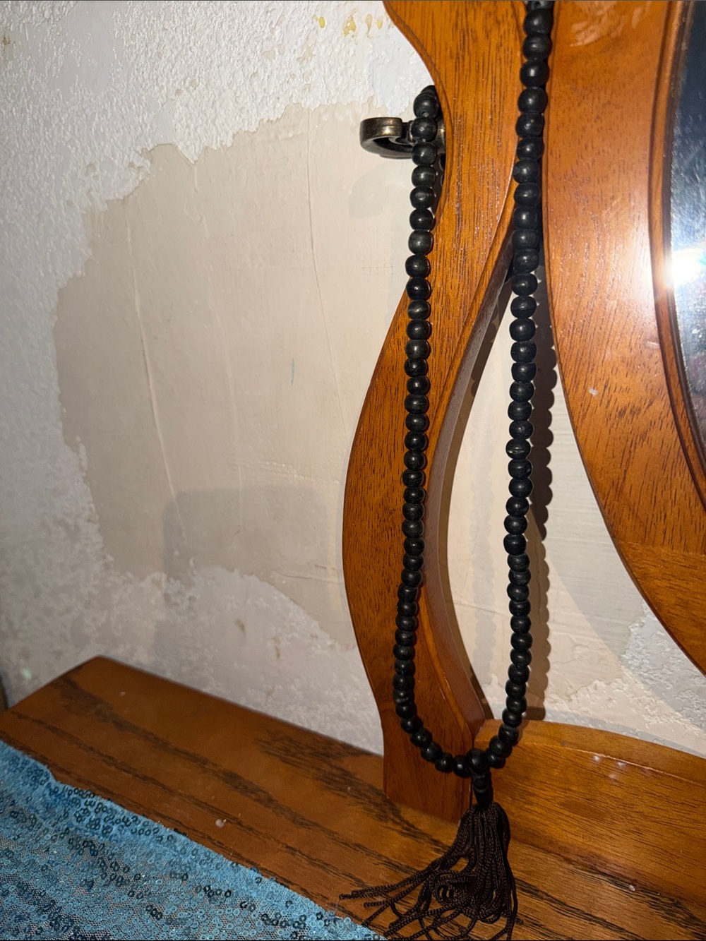 Black Beaded Tassel Necklace for Women